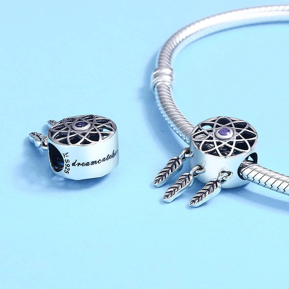 Solid 925 Sterling Silver Dream Catcher Magnetized CZ Charm