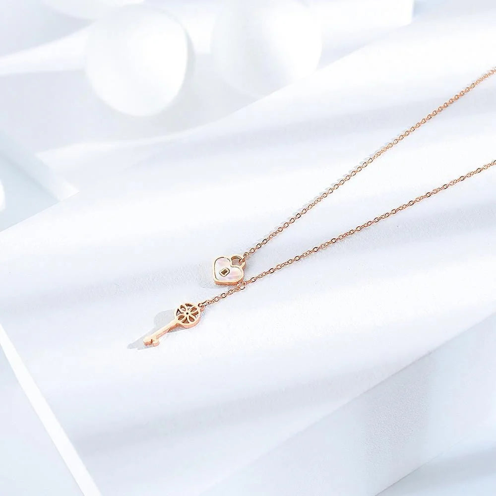 Bullion Gold Flower pattern key & lock in Rose Gold Layered Steel Jewellery