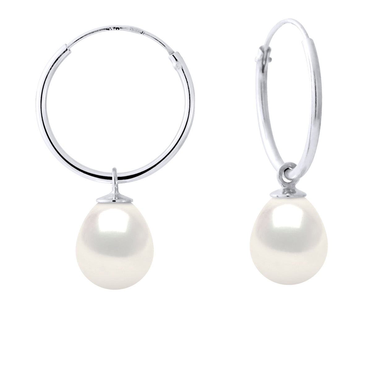 Earrings of Silver 925 Rhodium Plated and Real Freshwater Pearls Pear 8-9 mm - Natural Pearl White - Longueur 42 cm