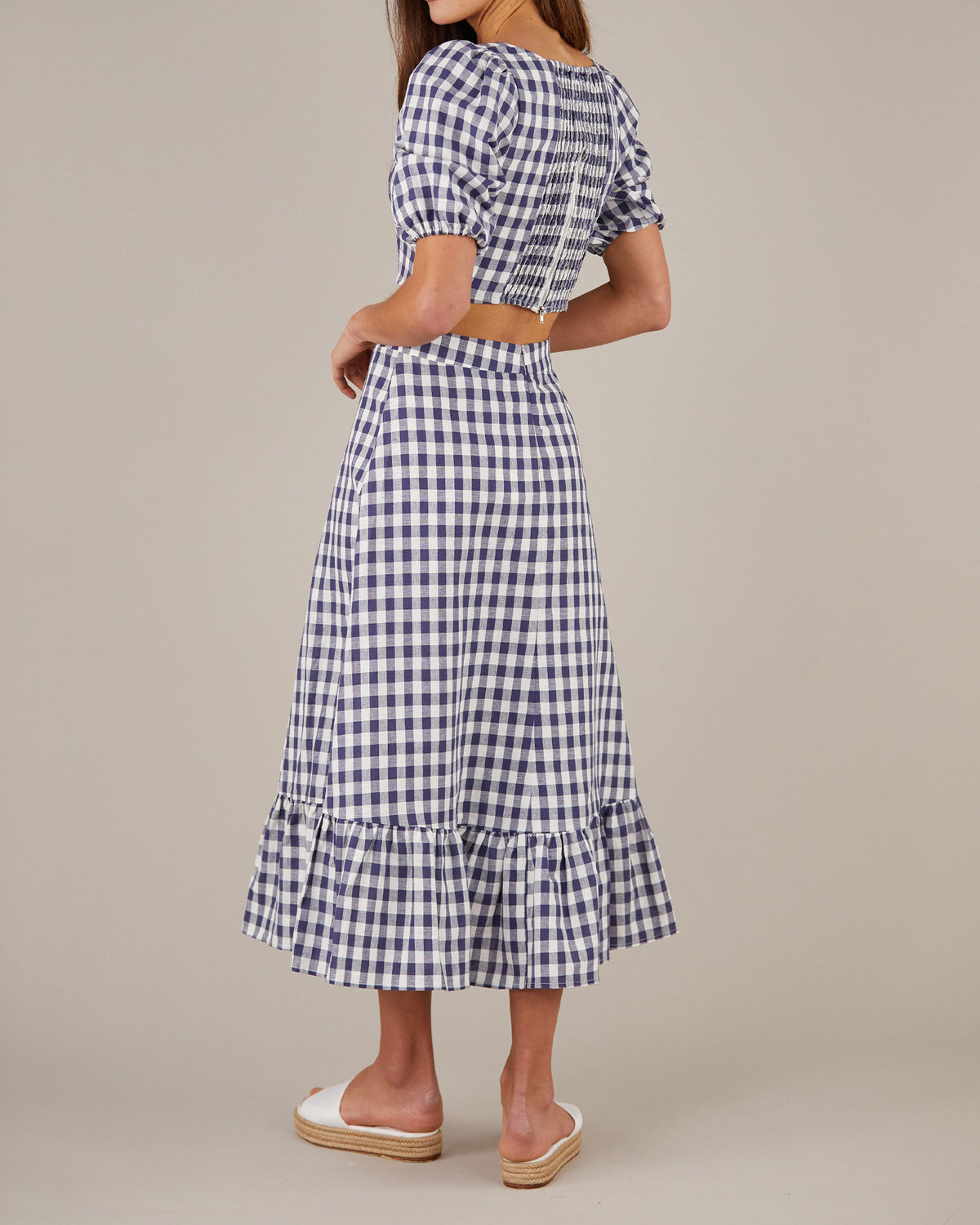 Amelius Mallee Linen Gingham Crop Top - Navy Check
