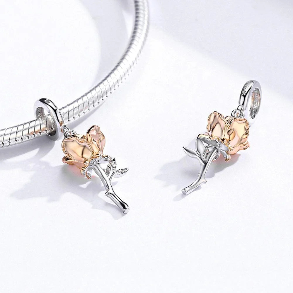 Solid 925 Sterling Silver Belle Rose Pandora Inspired Charm