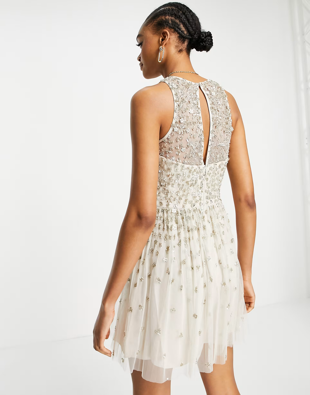 French Connection Elin Embellished Sequin Mini Dress In Cream