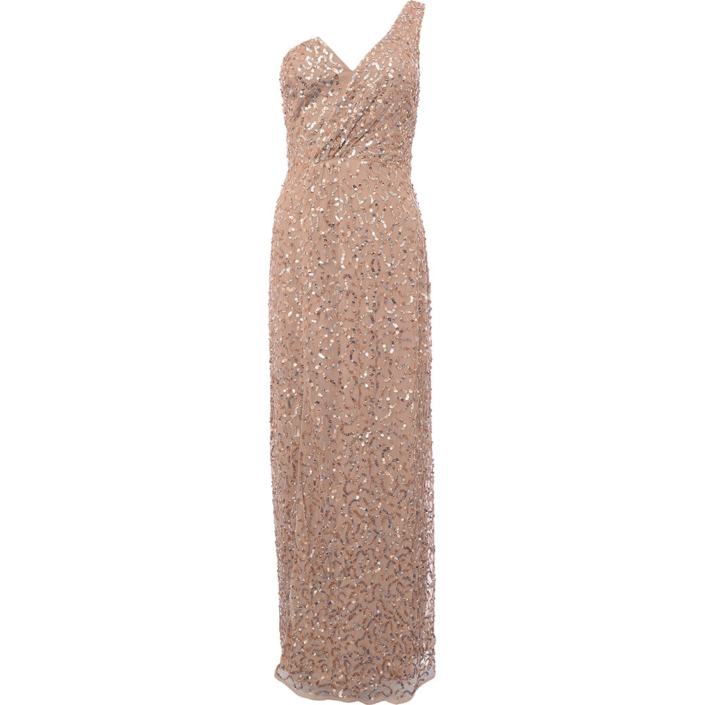 Maya Asymmetric All Over Embellished Maxi Dress In Blush