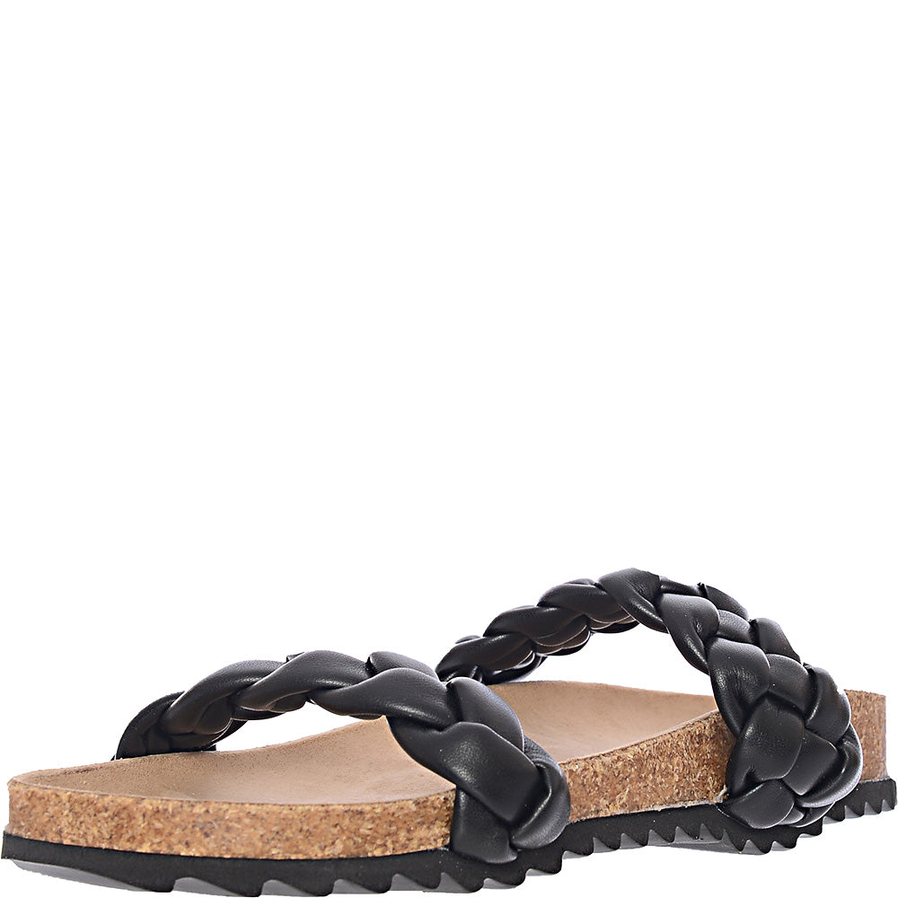 South Beach Plaited Double Strap Slides In Black