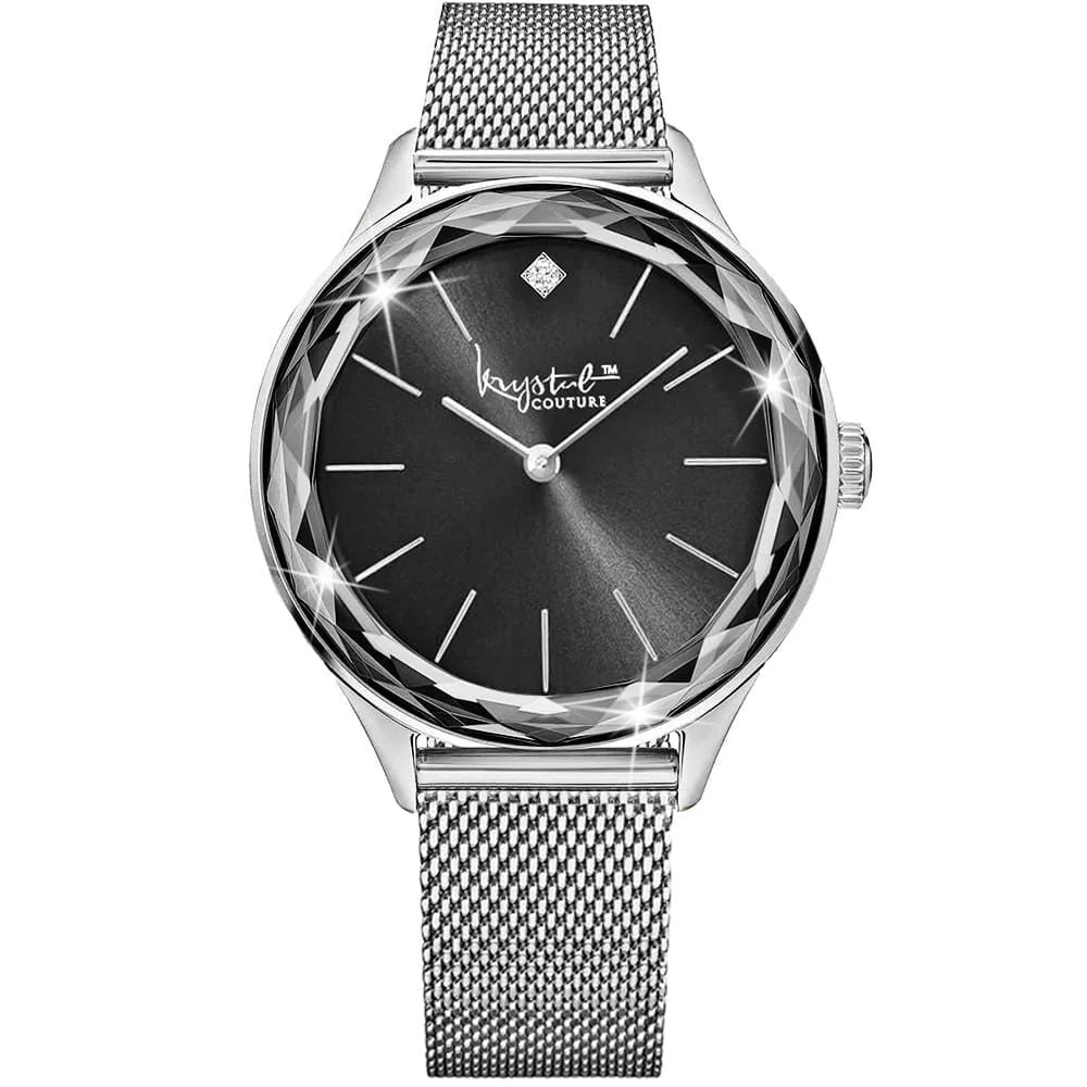 Krystal Couture Krystal Couture Geometric Mineral Glass Feat SWAROVSKI Crystal Watch White Gold Black