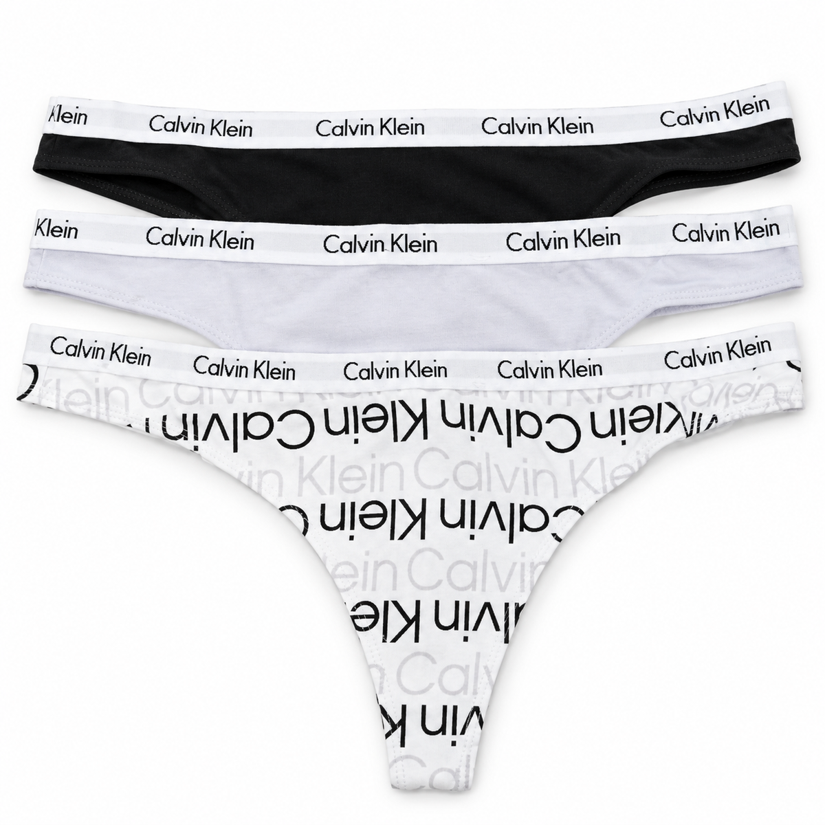 Calvin Klein Underwear Women's Carousel Thong 3Pk - Black-Lavender BlueReflected Logo Lavender Blue