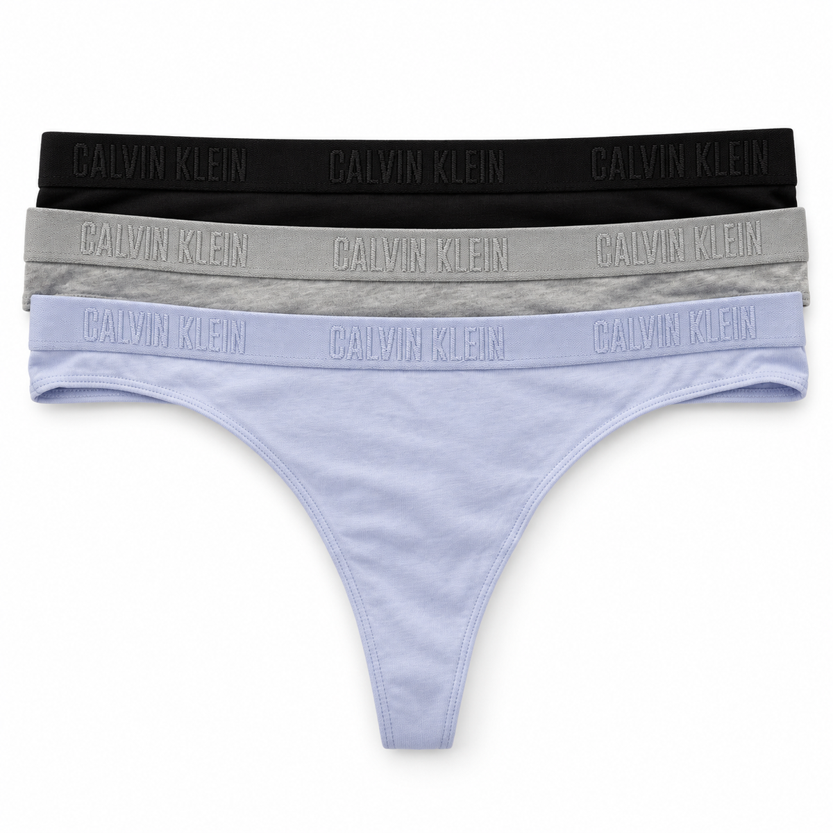 Calvin Klein Underwear Women's Monochrome Thong 3Pk - Black- Grey Htr- Casual Blue