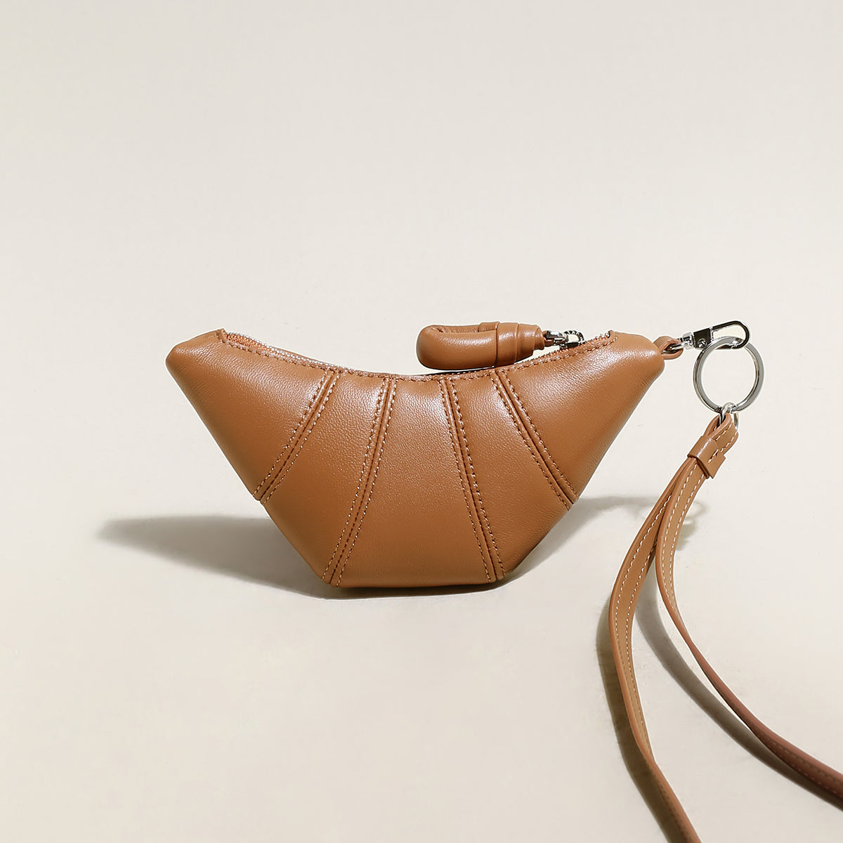 Croissant Mini Pouch Bag Charm - Brown