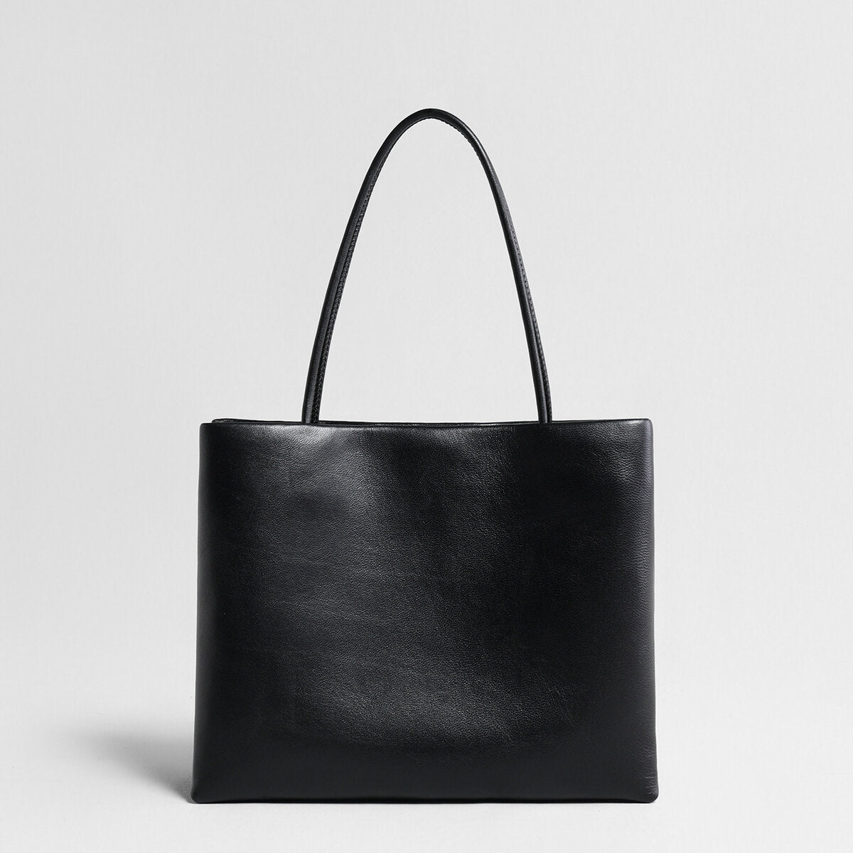 Soft Lambskin Leather Structured Tote Bag - Black