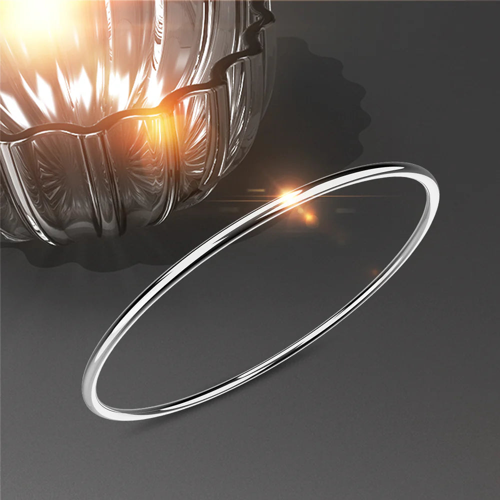 Bullion Gold Solid Golf Bangle 2mm Rhodium Layered