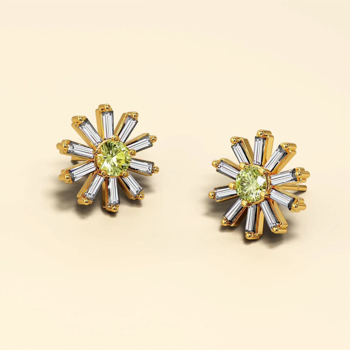 Bullion Gold Bright Daisy Cubic Zirconia Crystals Gold Plated Stud Earrings
