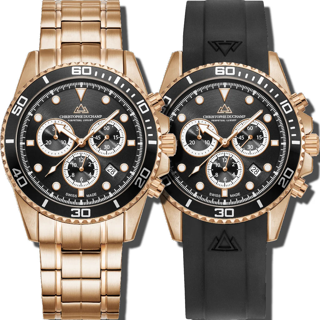 Christophe Duchamp Marine Chrono II - Black Dial & 316L Stainless Steel & FKM Rubber Strap