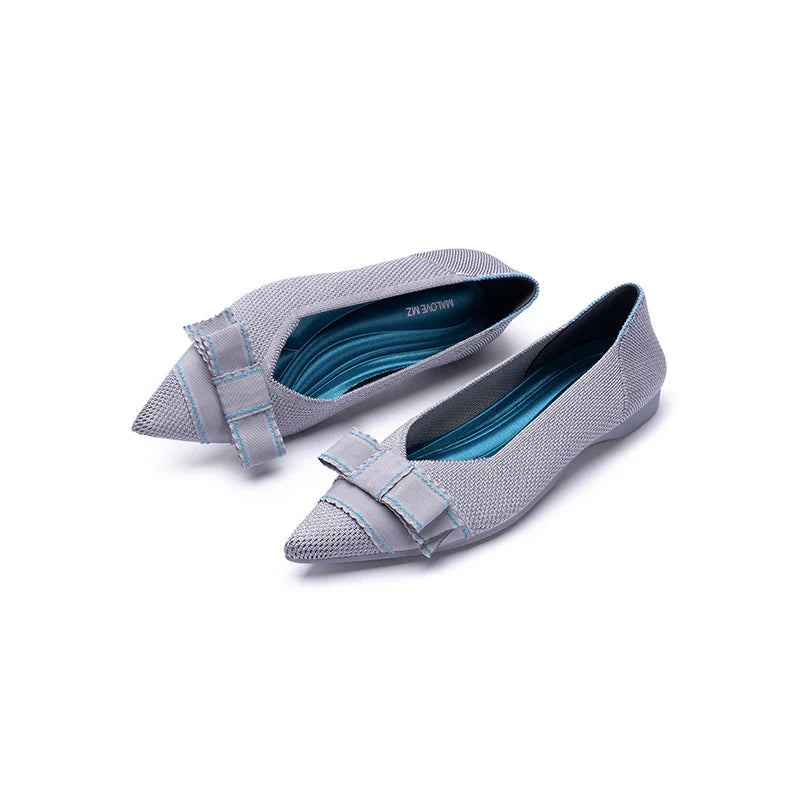 Vintage Bow Pointed Toe Flats - Grey
