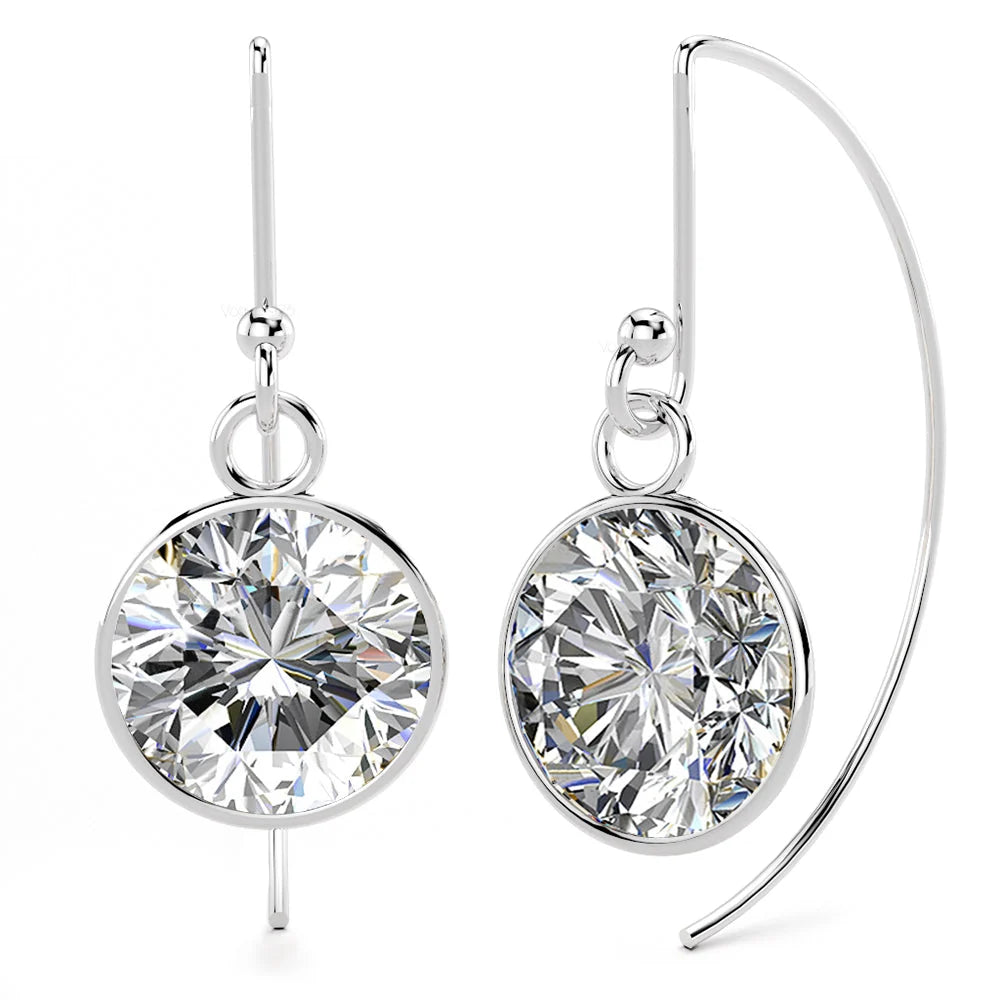 Solid 925 Sterling Silver Bezel CZ Drop Earrings 9mm