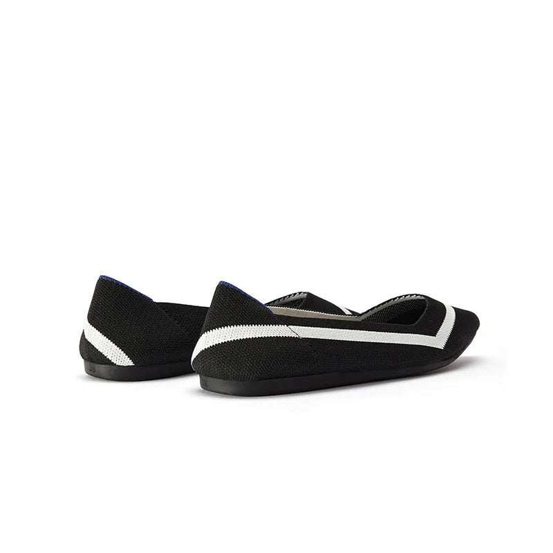 Comfortable Woven Striped Pointed Toe Flats - Black
