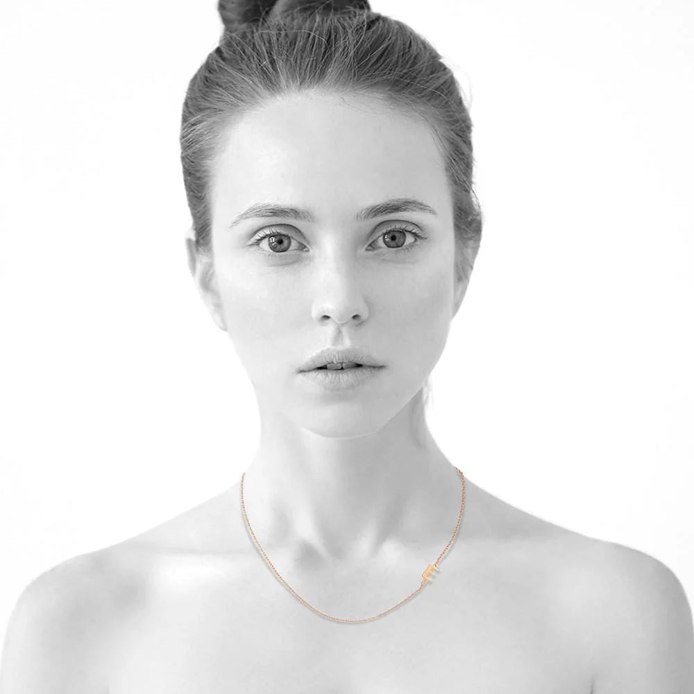 Bullion Gold Bold Alphabet Letter Initial Charm Necklace in Rose Gold Tone