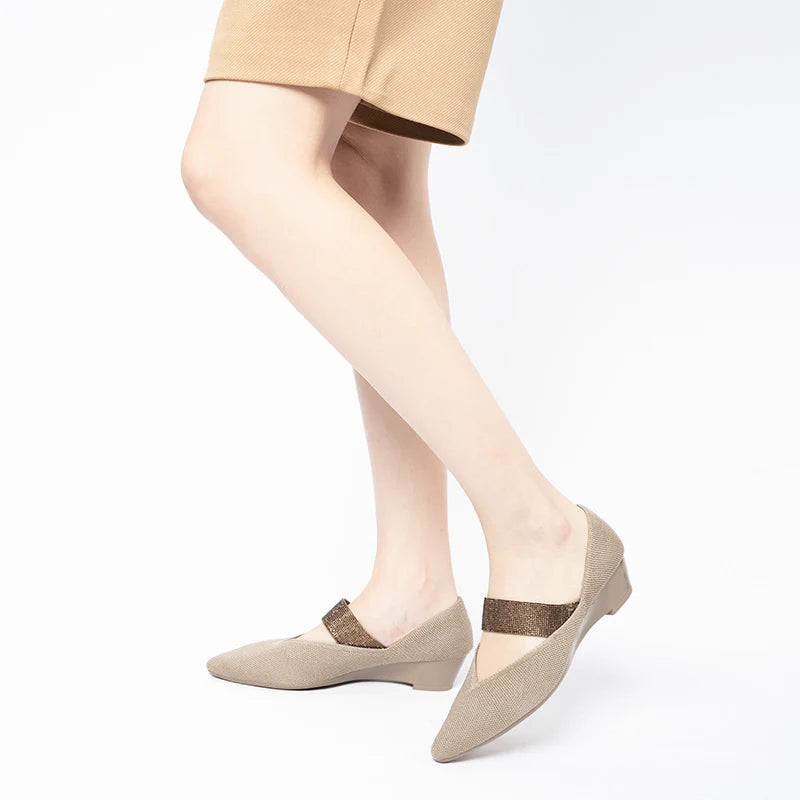 Princess Crystal Strap Mary Jane Wedges - Sand