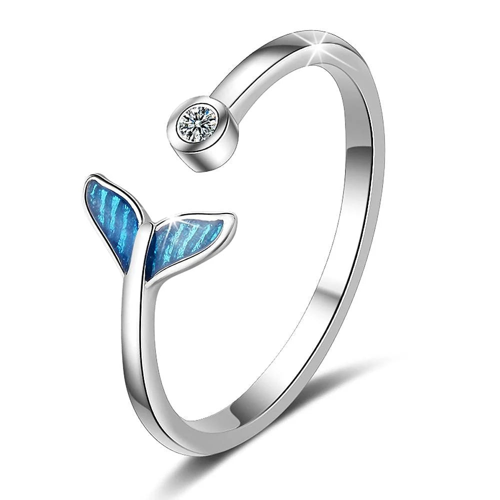Adjustable Fantasy Mermaid Fishtail with Clear Simulated Diamond Ring