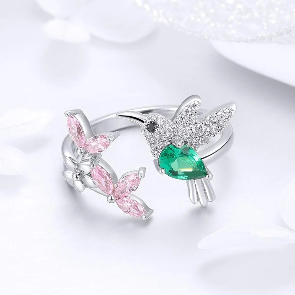 Adjustable Solid 925 Sterling Silver Humming Bird Fashion Ring