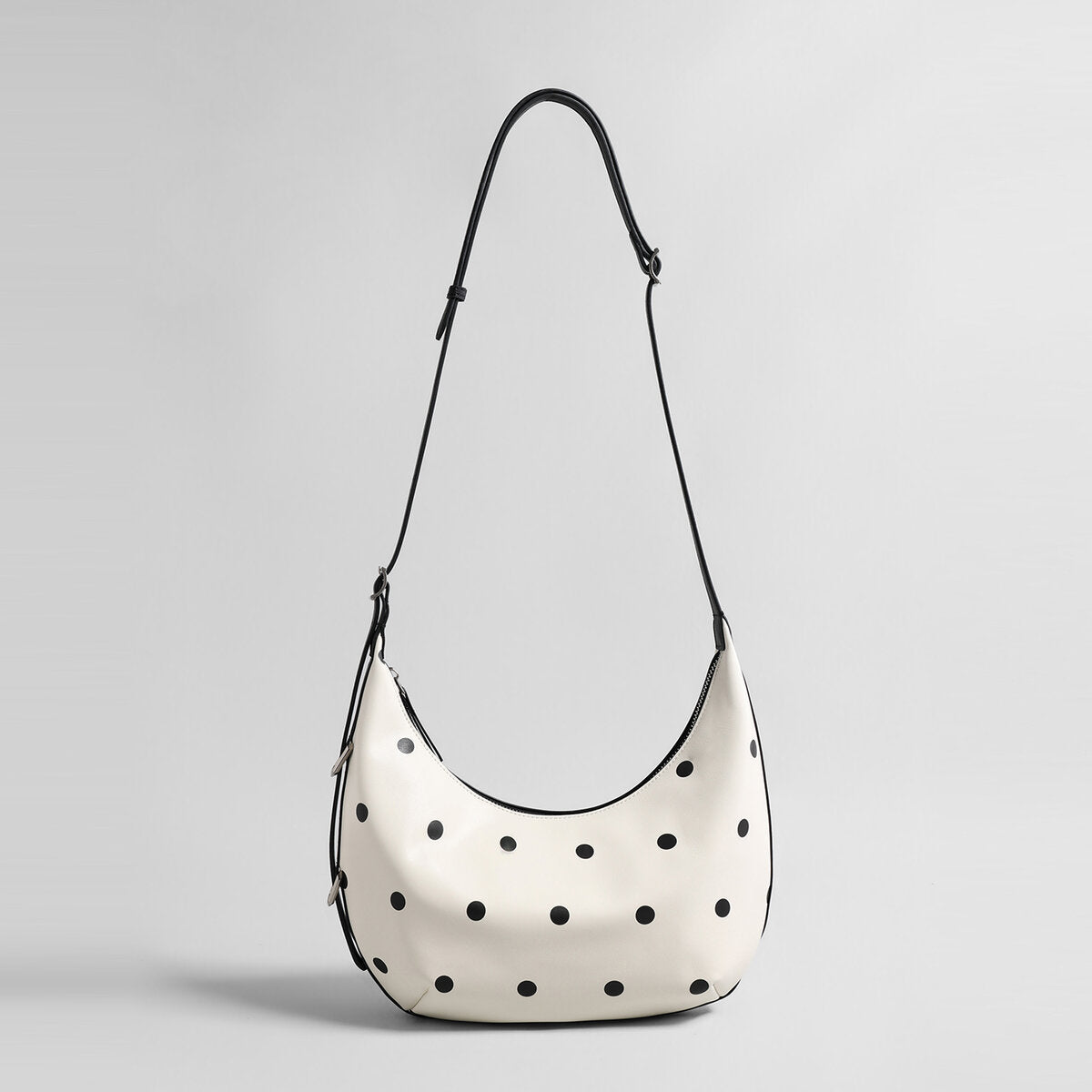 Polka Dot Leather Crescent Shoulder Bag - Ivory