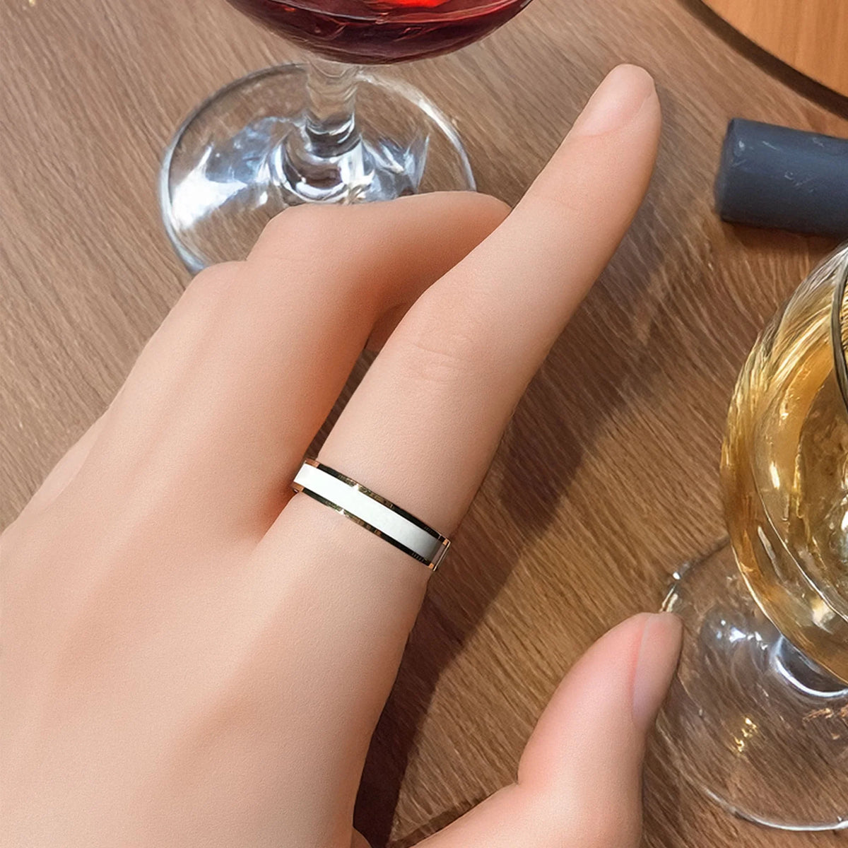 Bullion Gold Ceres Timeless Ring White Enamel Ring in Rose Gold