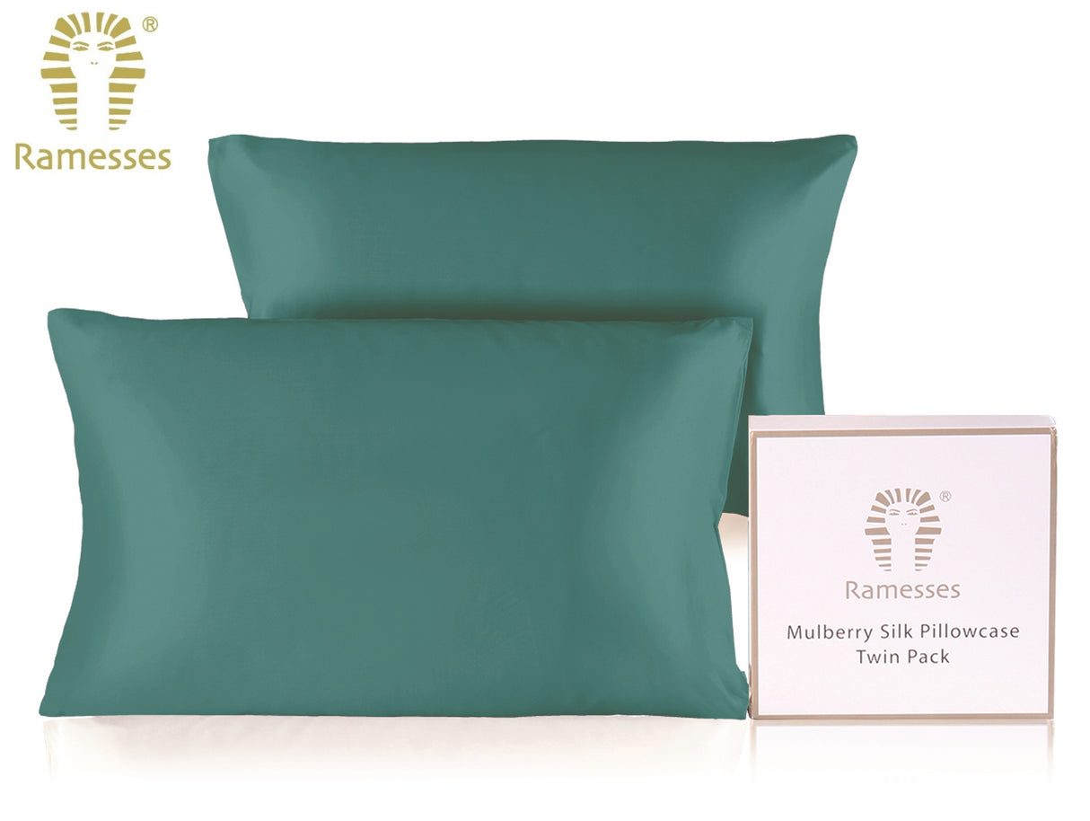 Ramesses Mulberry Silk / Satin Pillowcase Twin Pack - Teal