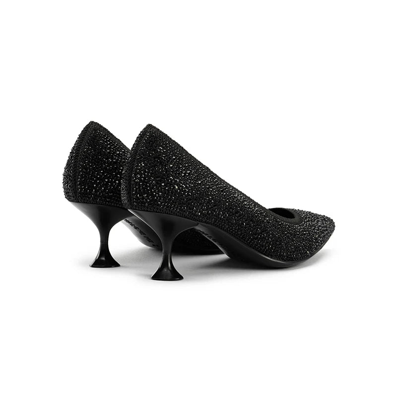 Cocktail Rhinestone Kitten Heels - Black