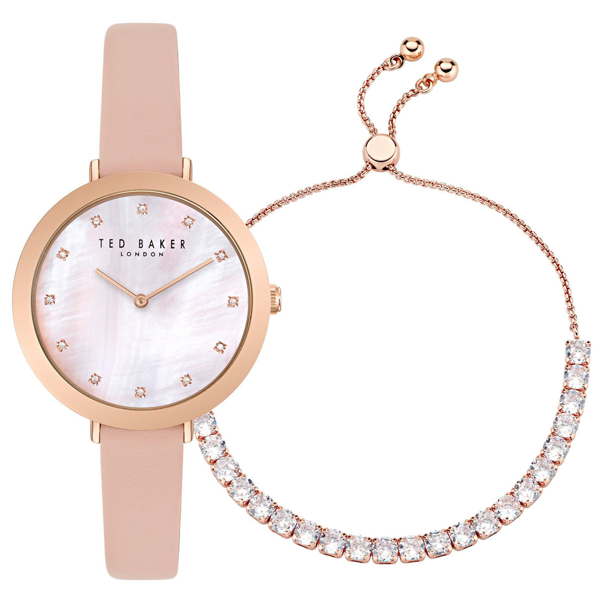Ted Baker Womens Ammy Rosegold Pink Leather + Bracelet Set
