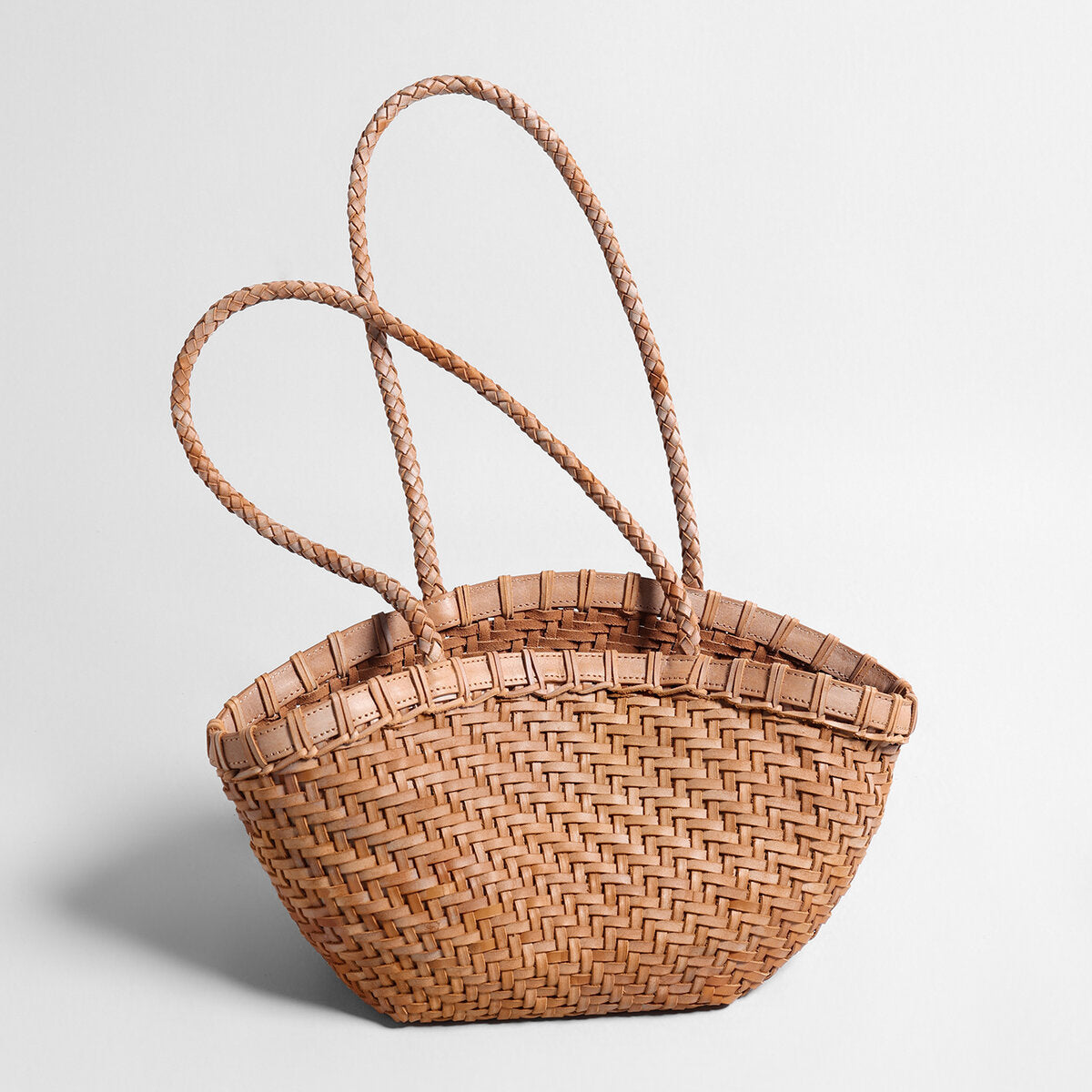 Handwoven Leather Flared Market Basket Tote - Brown
