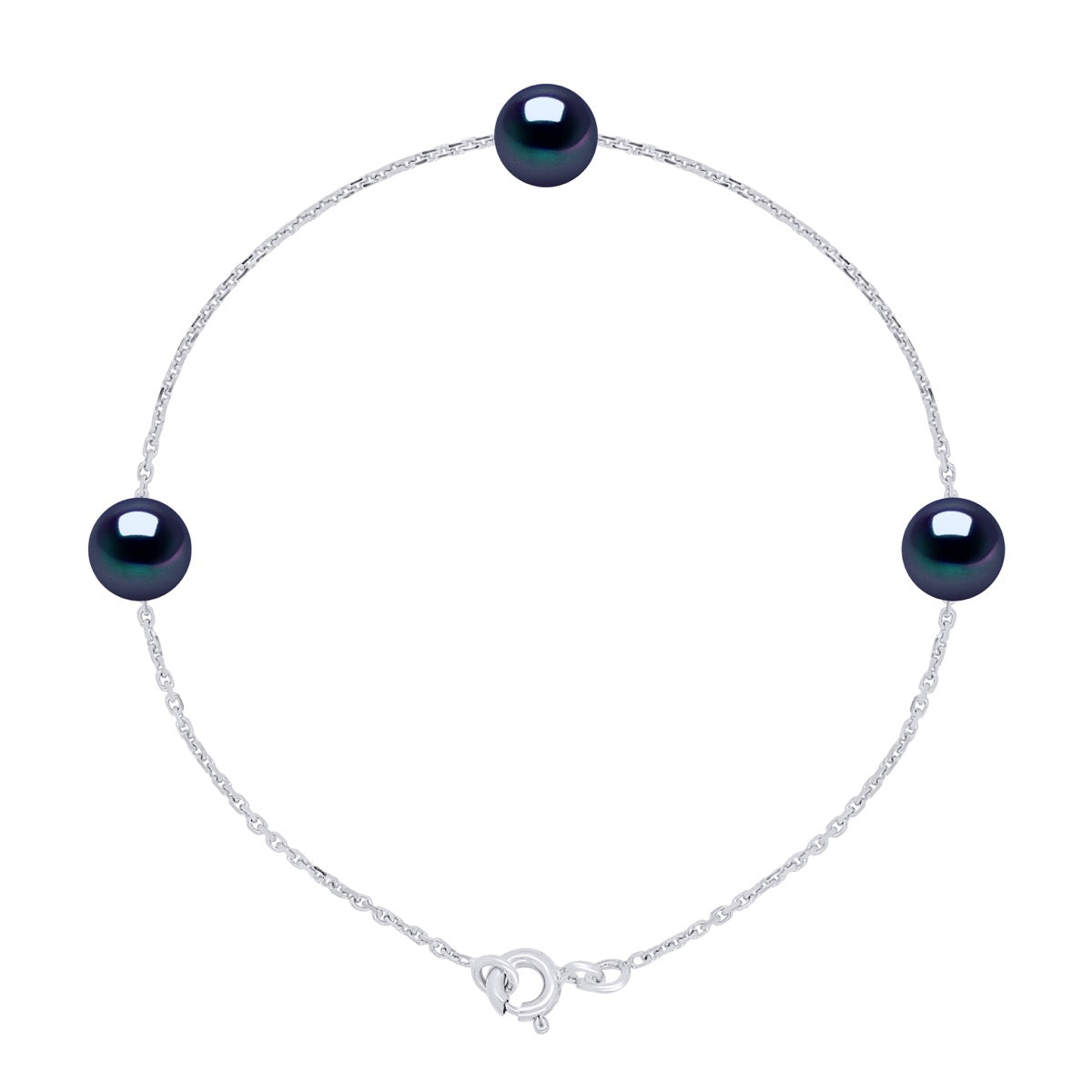 Bracelet 3 Real Cultured Freshwater Pearls Round 7-8 mm - "Black Tahitian Style" - Longueur 42 cm