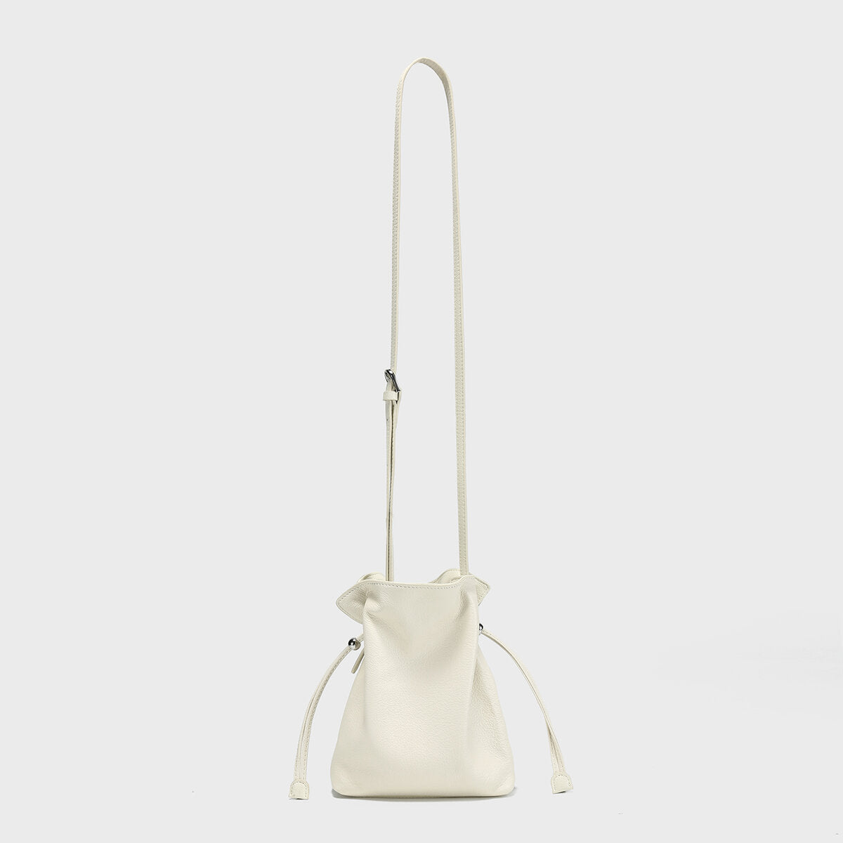 Soft Calfskin Drawstring Bucket Bag - White