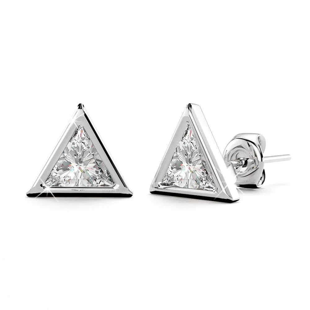 Solid 925 Sterling Silver Trilliant Cut Simulated Diamond Earrings