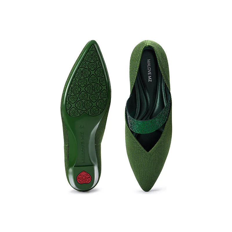 Princess Crystal Strap Mary Jane Wedges - Green