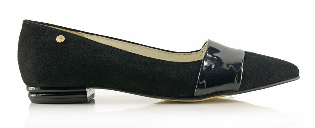Bosccolo Womens Ballerina Pas - Black Suede/Lacquered