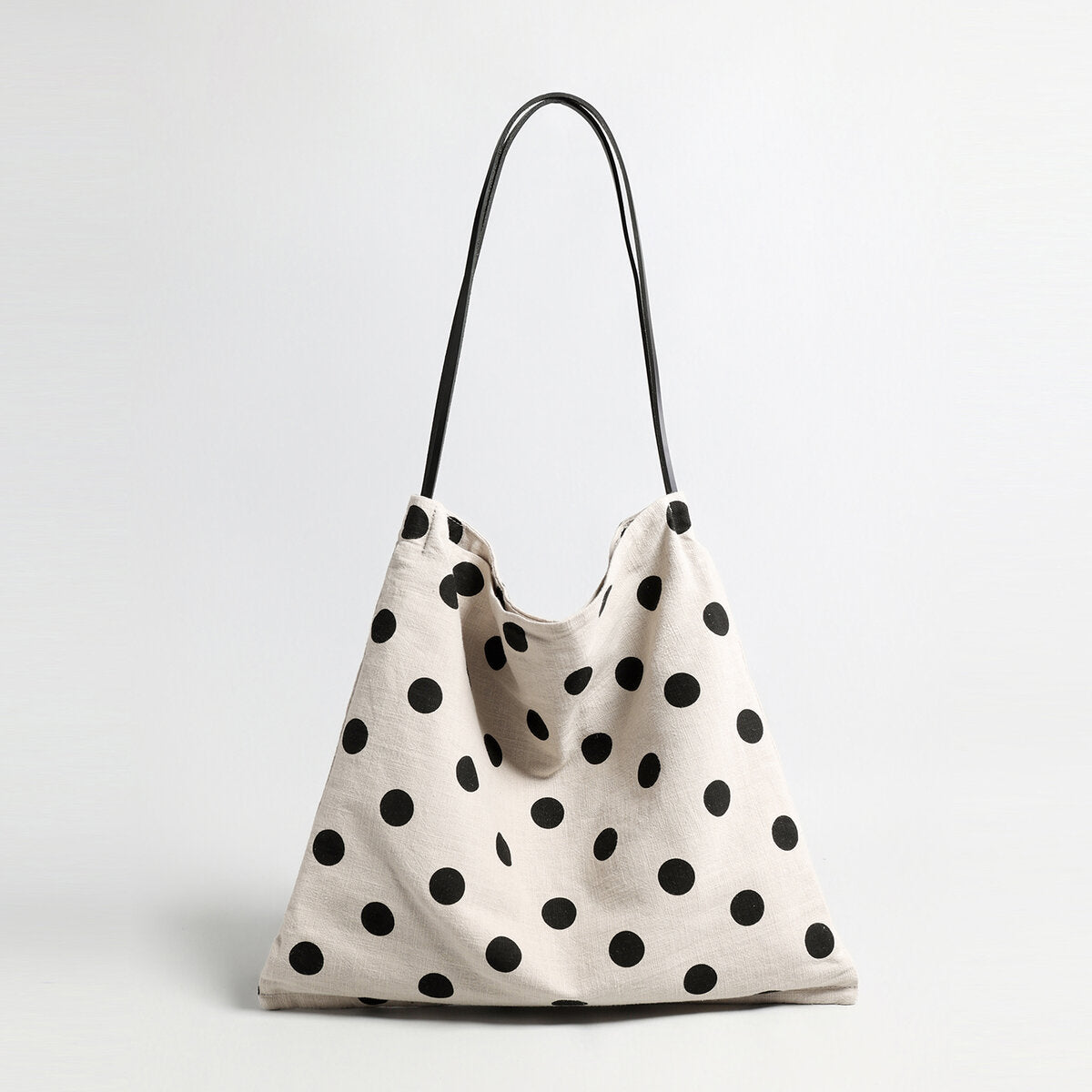 Polka Dot Canvas Hobo Tote - Ivory