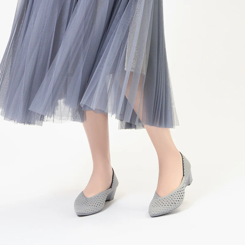 Open Weave Pointed Toe Wedge Work Shoes - Grey