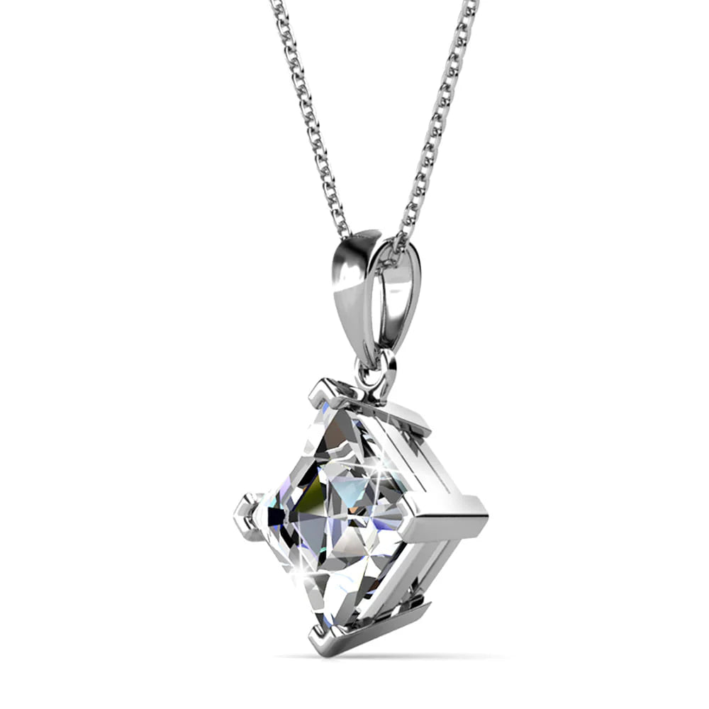 Krystal Couture Square-Cut Pendant Necklace Embellished with SWAROVSKI Crystals in White Gold