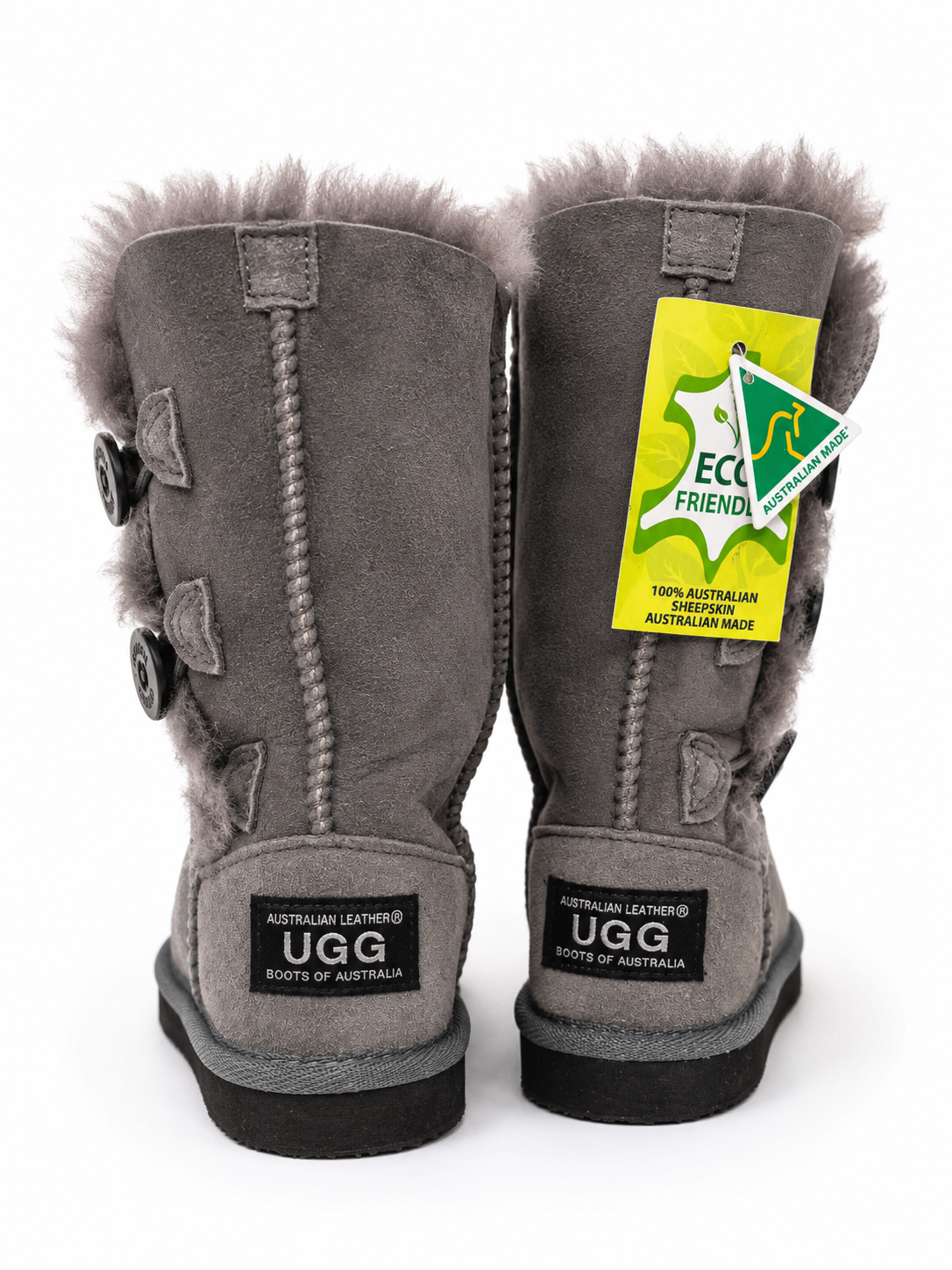 Australian Leather Ugg Kids 3Button Classic Long - Grey - AU8