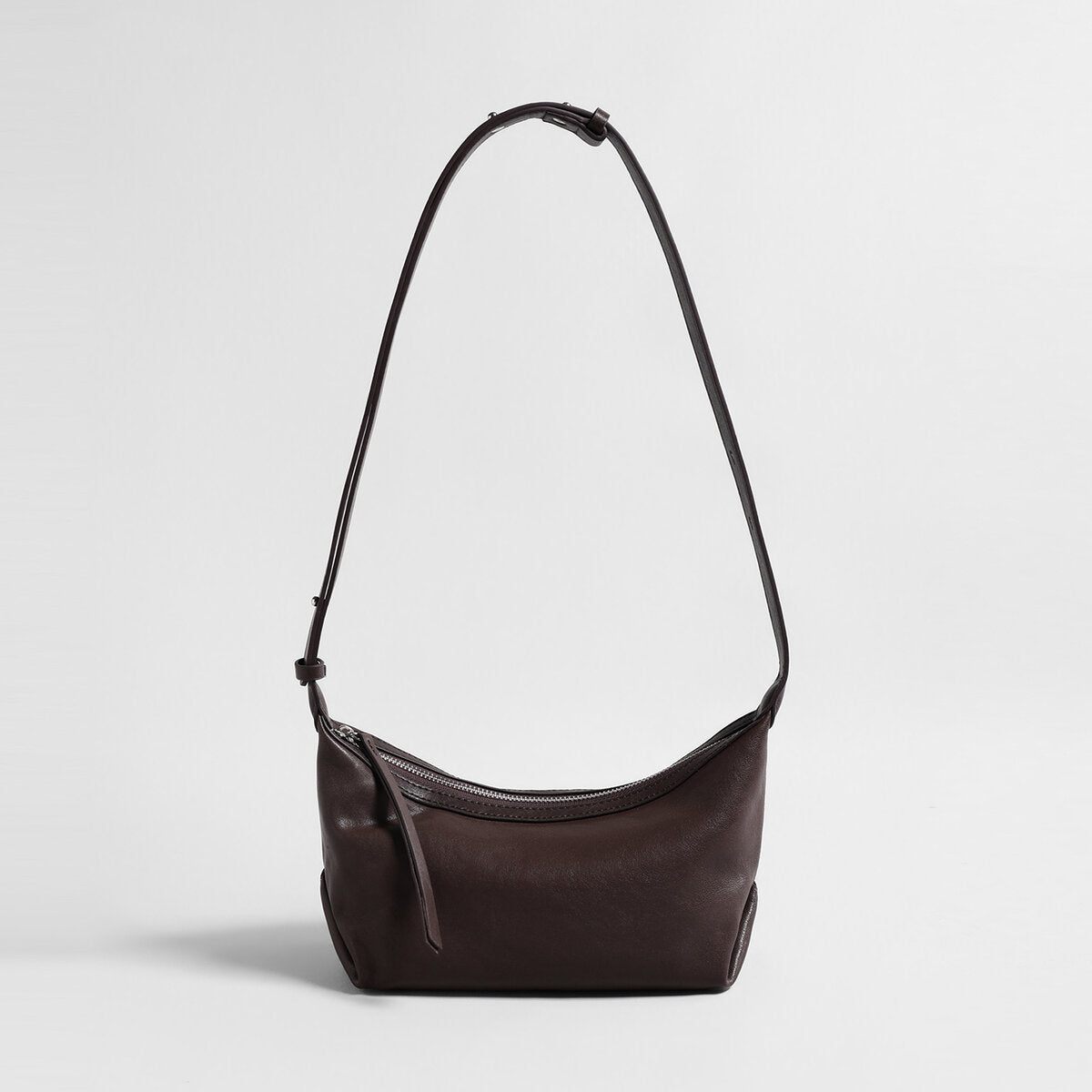 Soft Leather Crescent Crossbody - Chocolate
