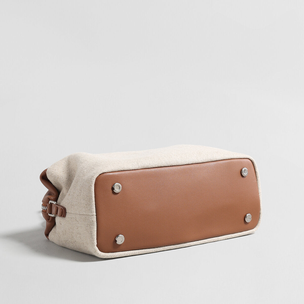 Linen & Leather Colour-Block Tote Bag - Brown