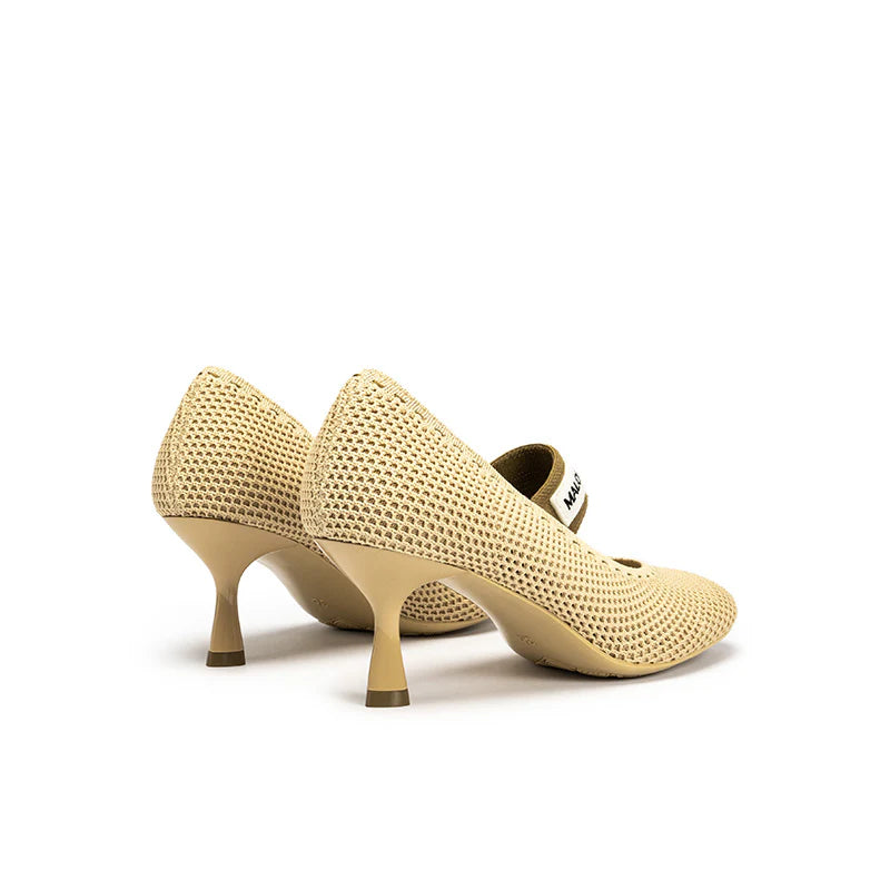 Fishnet Mary Jane Pumps - Beige