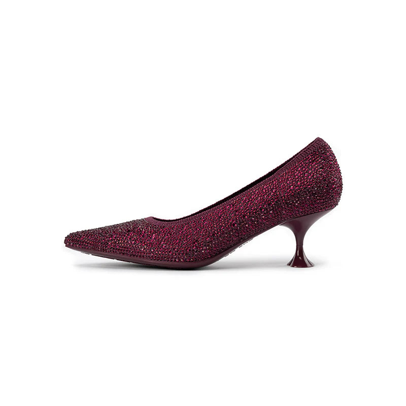 Cocktail Rhinestone Kitten Heels - Wine