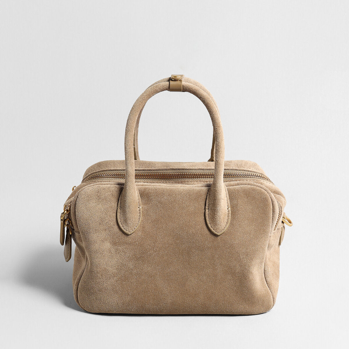 Suede Leather Bowling Bag - Oat