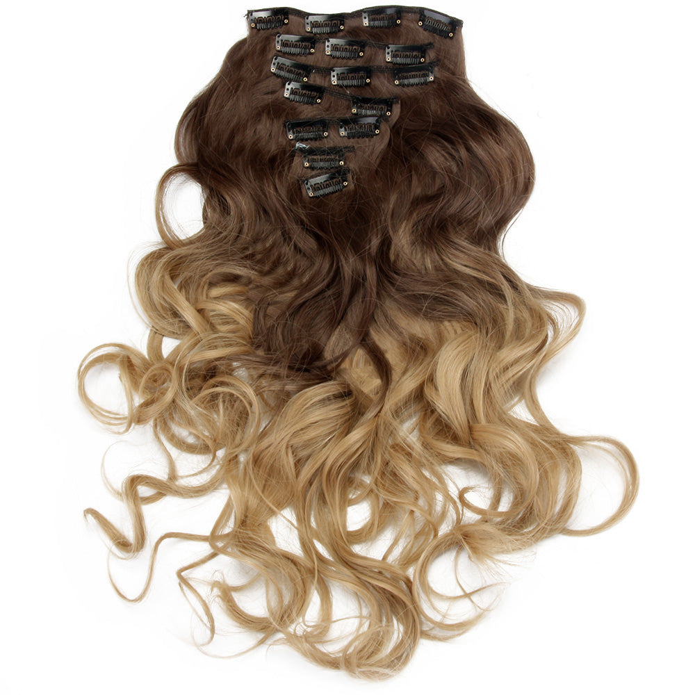 2Pcs Two Tone Ombre High Grade Brown Curly Hair 7Piece 16Clips 24" Hair Extension04 2X