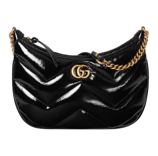 Gucci Quilted Patent Leather Shoulder Bag - Black