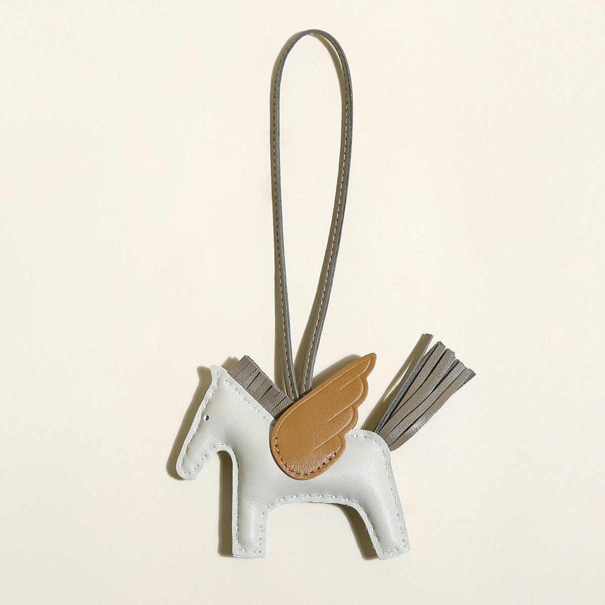 Pegasus Winged Horse Leather Bag Charm - Grey