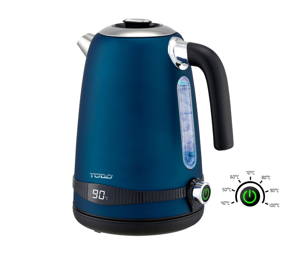 TODO 1.7L Stainless Steel Cordless Kettle Keep Warm Electric Led Water Jug - Blue