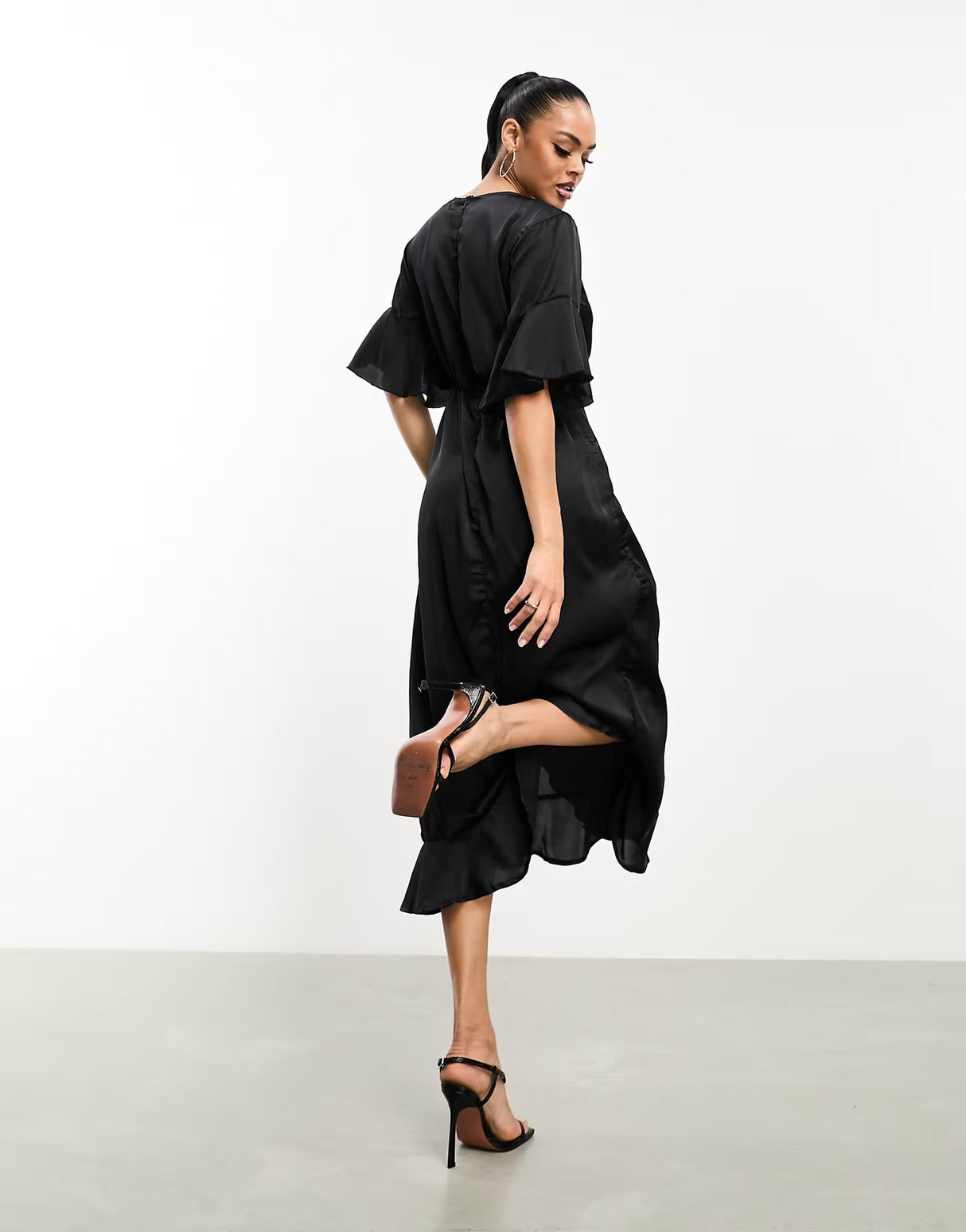 Ax Paris Satin Wrap Dress In Black