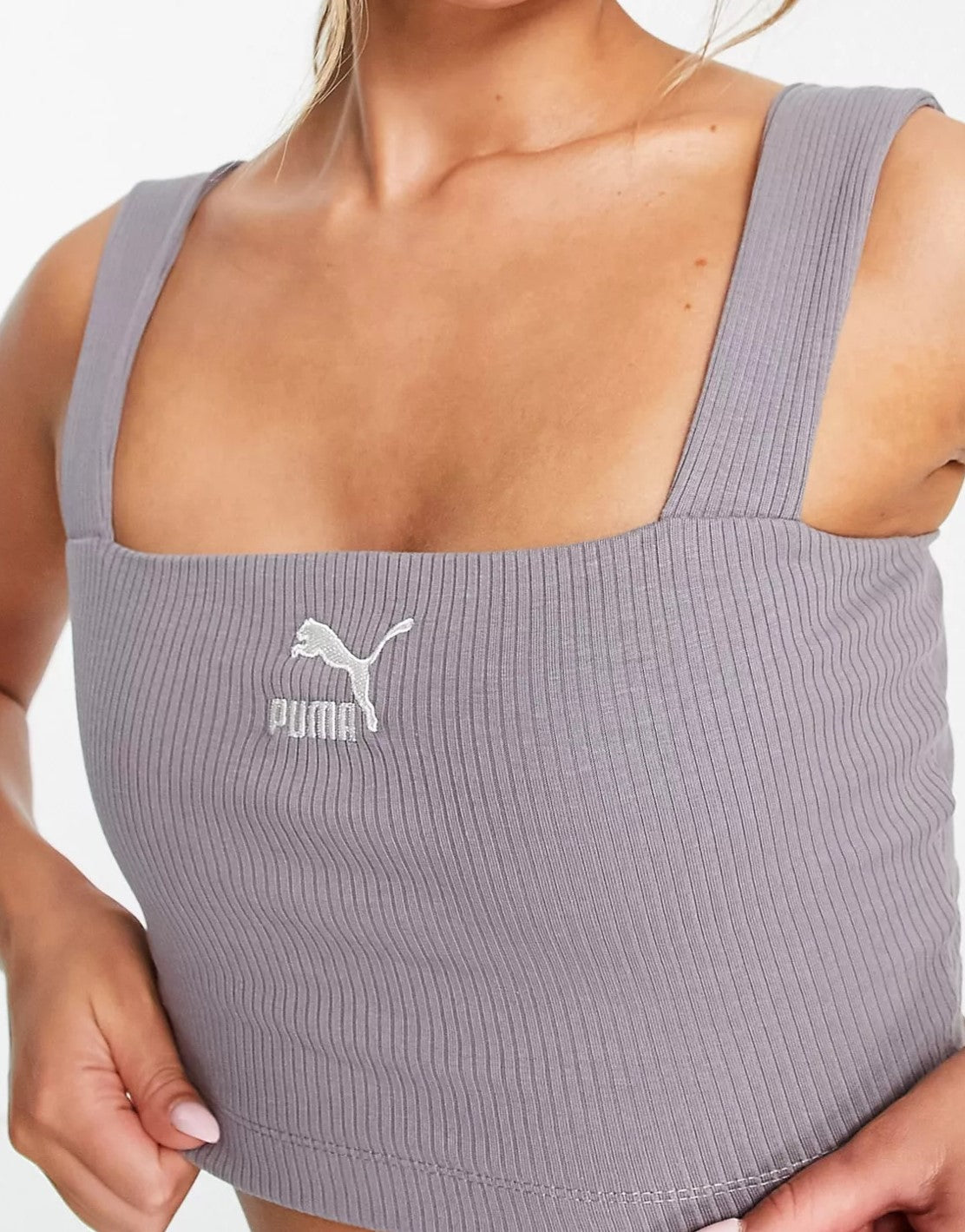 Puma Square Neck Ribbed Bralette In Storm Grey