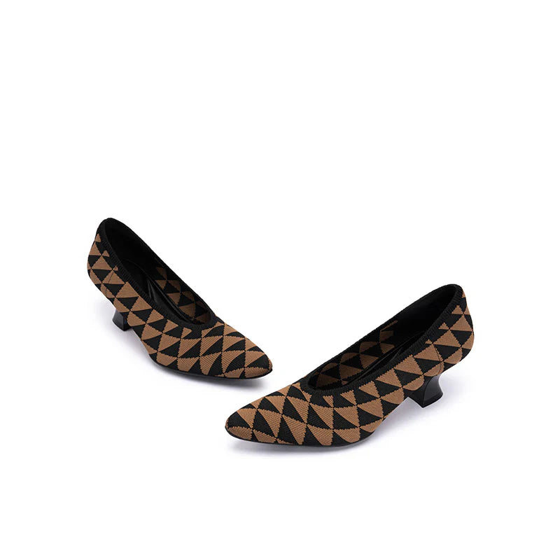 French Chic Geometric Low Heels - Coffee